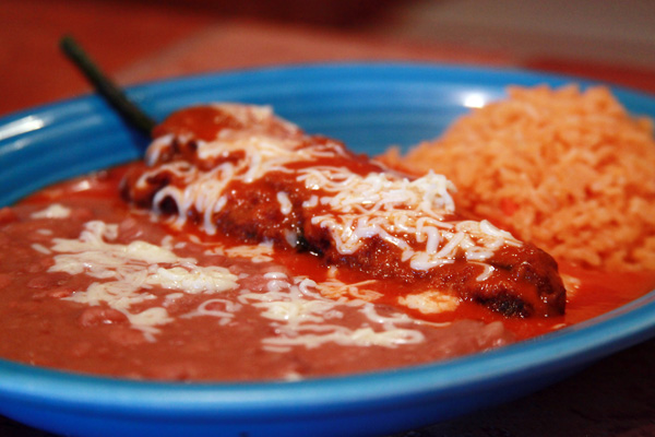 Chile Relleno, rice and beans