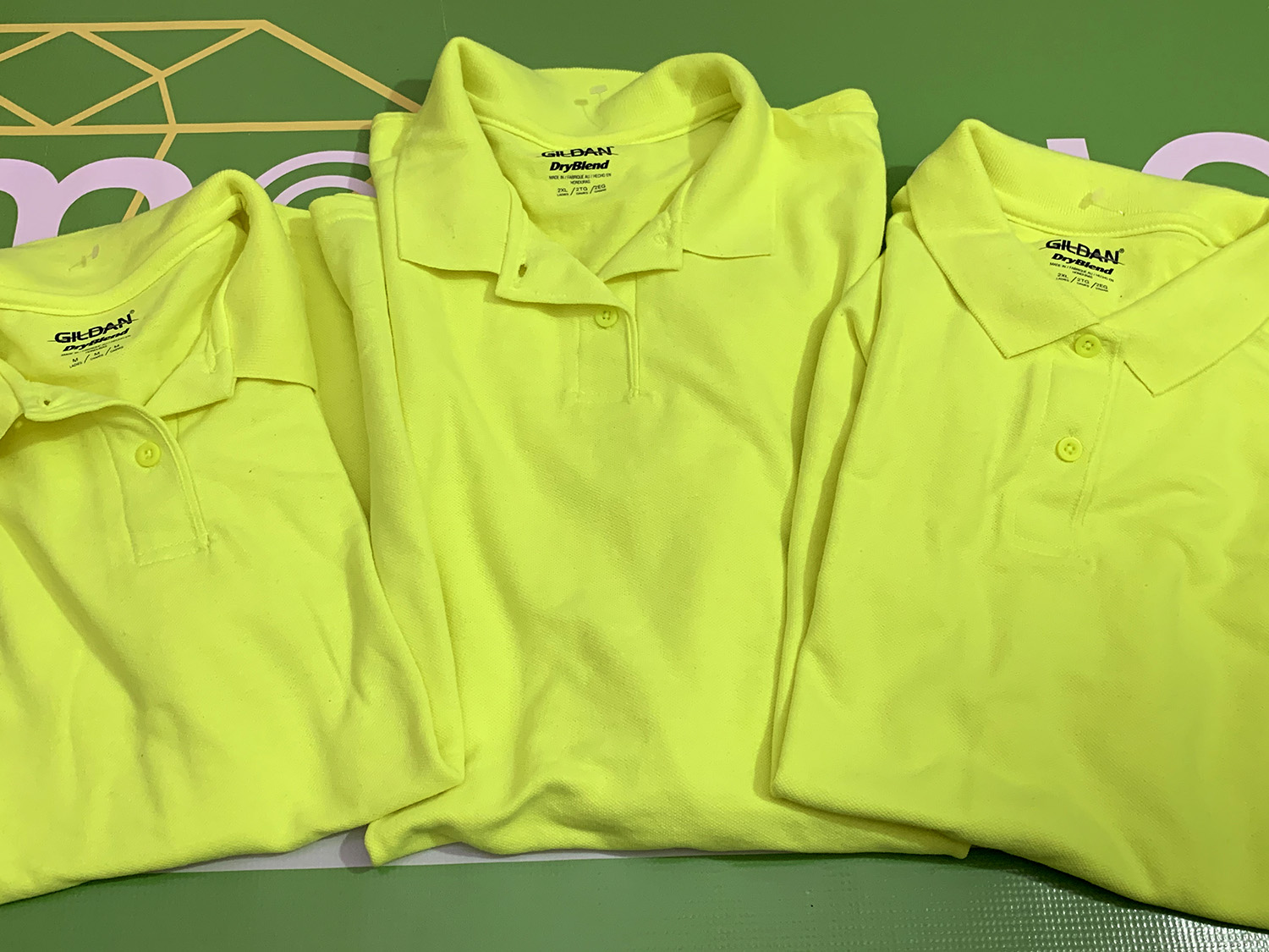 Lot of 3 Gildan Womens DryBlend Polo Fluorescent Yellow 1 M 2 2XL
