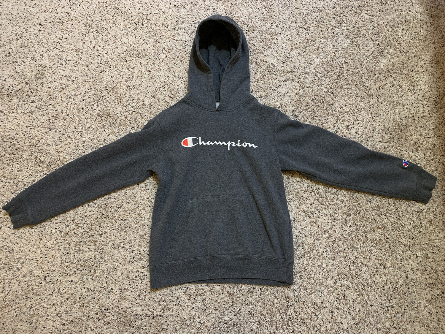 Champion Boys Youth Heritage Grey Hooded Sweatshirt Size L