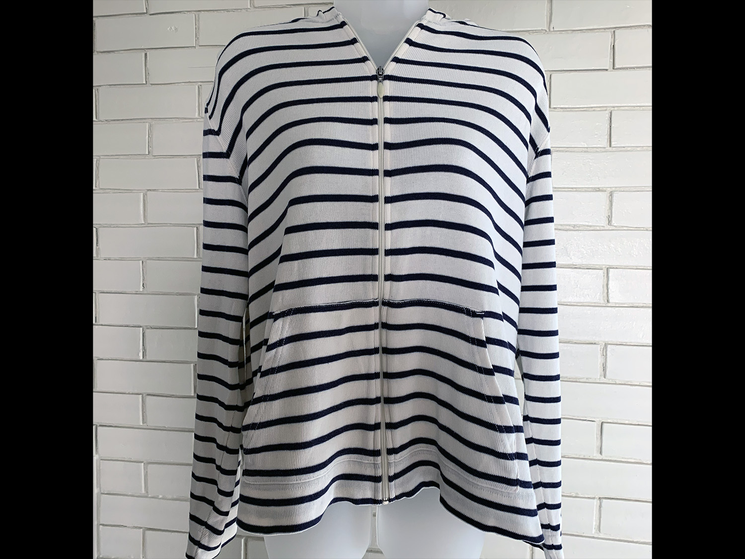 L.L.Bean Womens Cream and Navy Striped Hoodie Size XL Regular