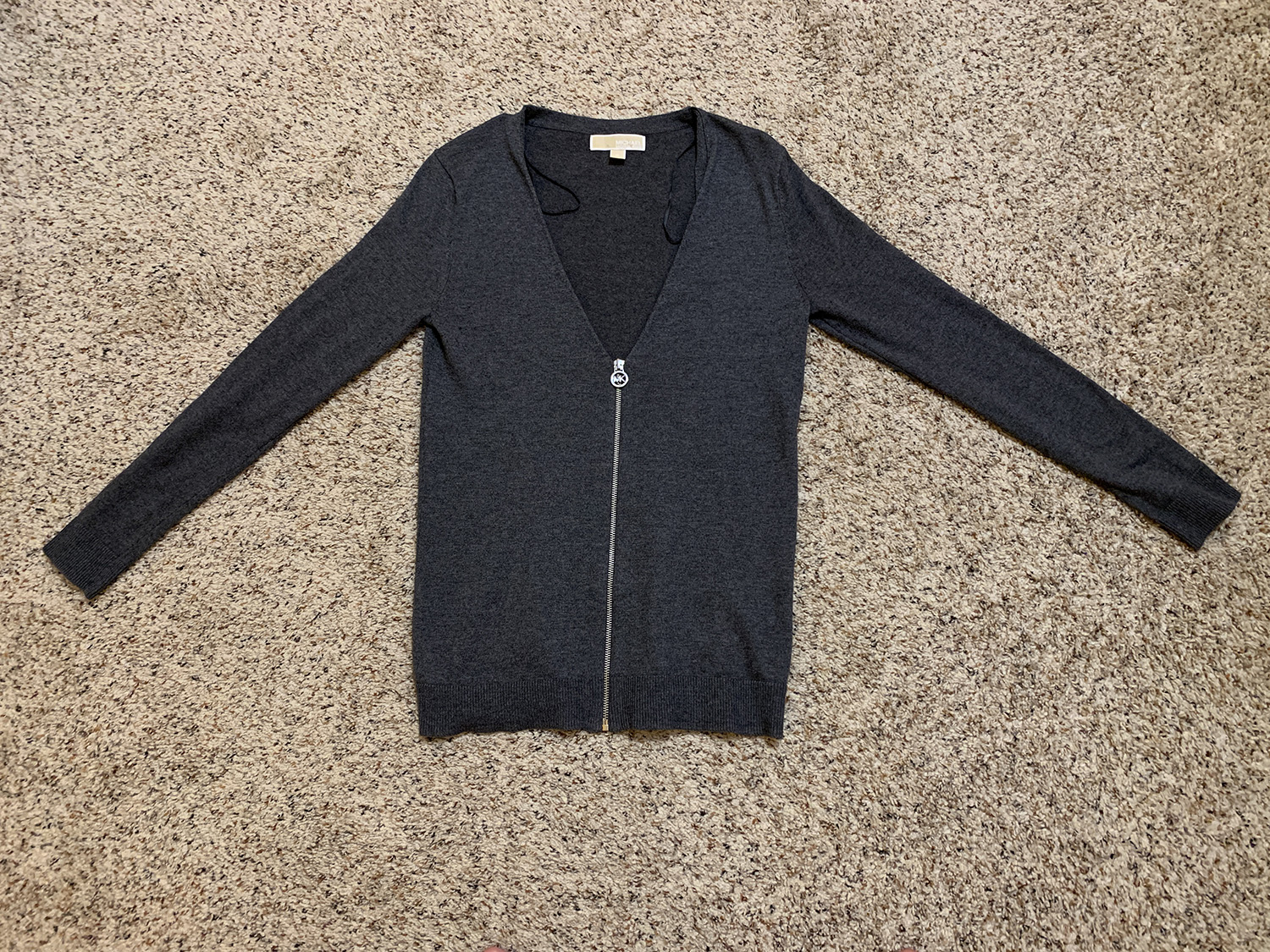 Michael Kors Womens Dark Grey Zip-Up Cardigan Size M at The MenuGem Web Store