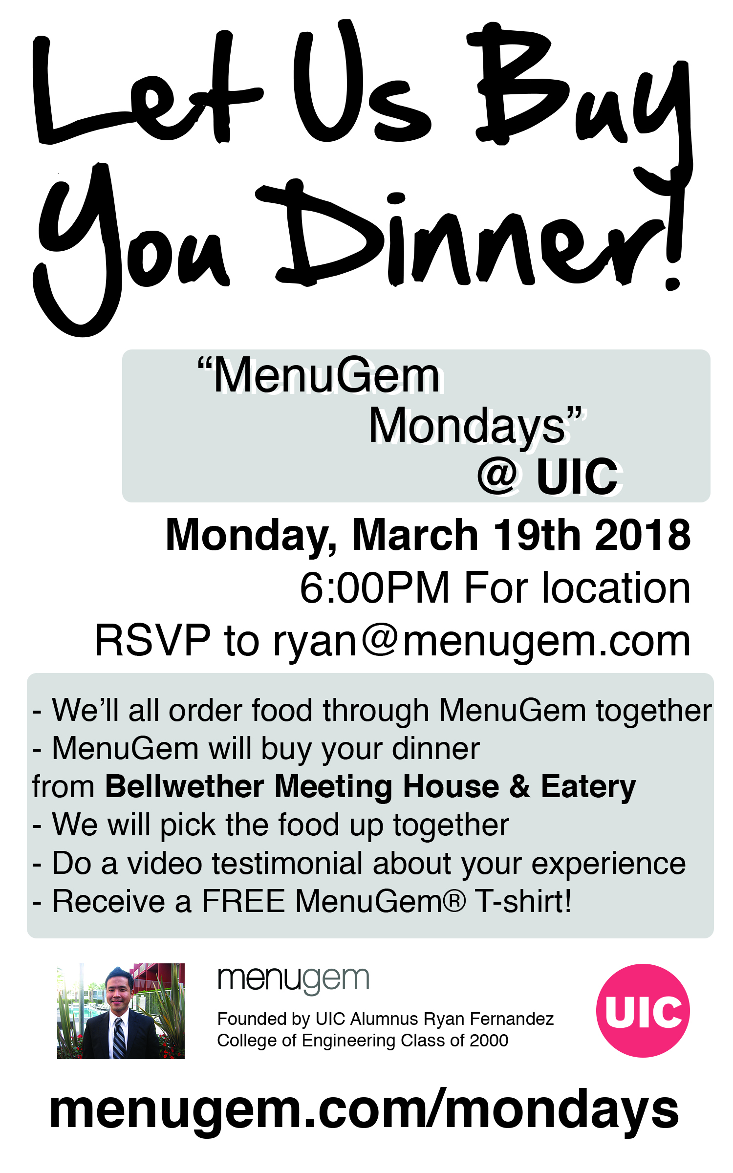 Chicagoans!  UIC Students!  Register Now for Your Free Meal Monday!